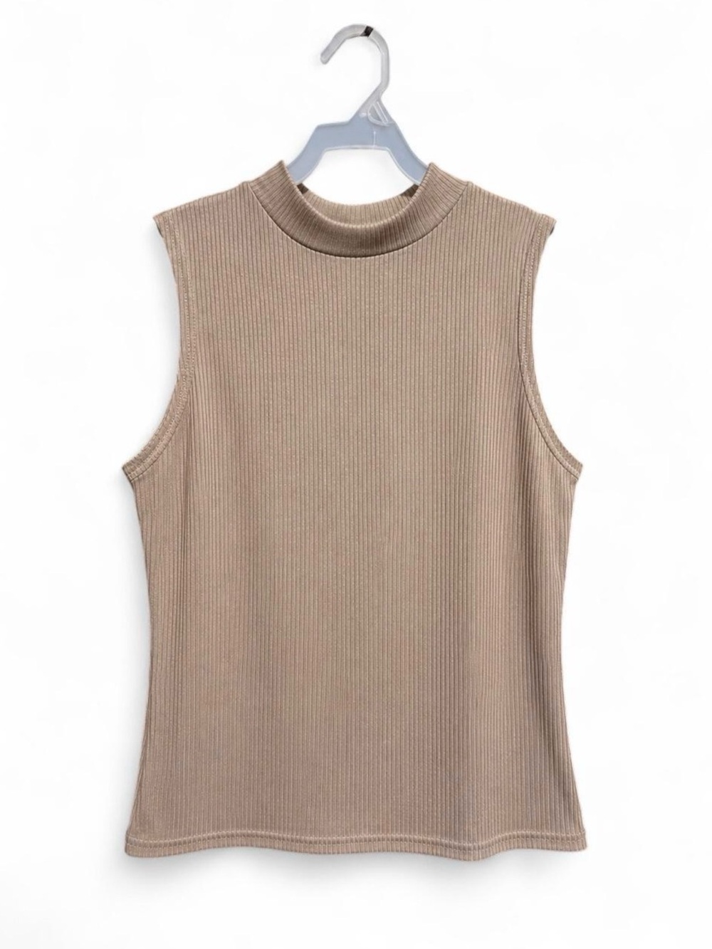 Brit + Bri Women’s Taupe Ribbed Mock Neck Sleeveless Top Size Medium